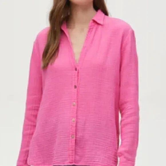 Michael Stars Women's Pink Leo Gauze Button Down Long Sleeve Shirt Sz XS - Picture 3 of 13